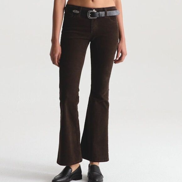 New AG Angeline Corduroy Mid Rise Flare Jeans in Sulfur Bitter Chocolate sz 33 - Picture 1 of 16